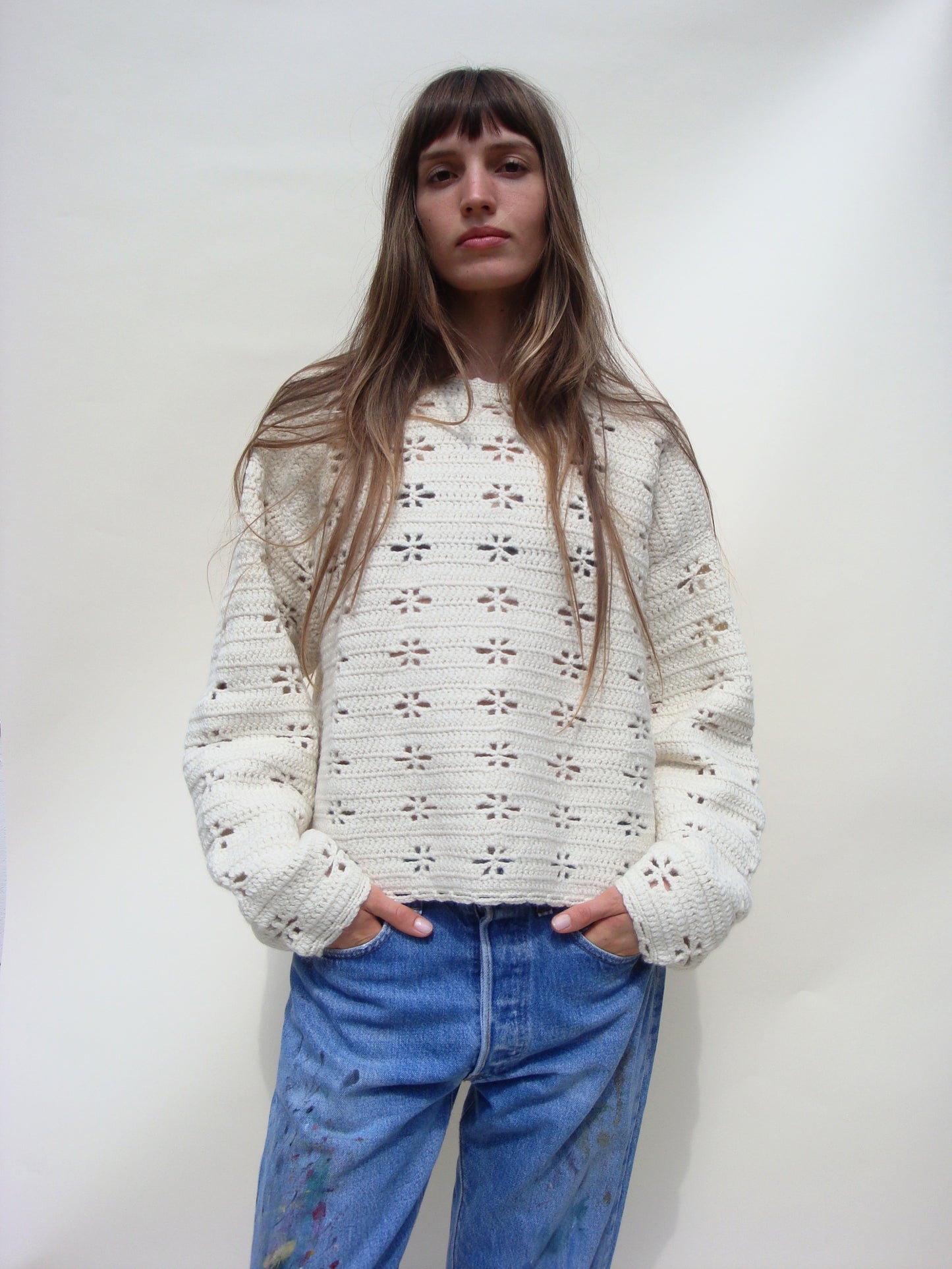 Lea Crochet Crew - Snow