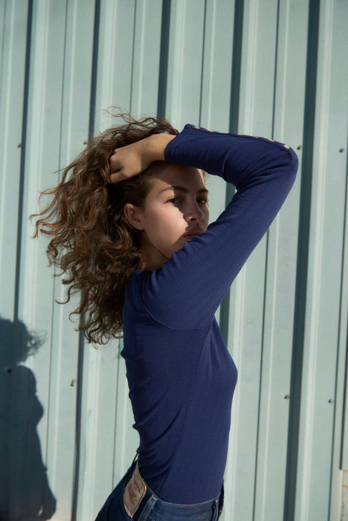Pointelle Henley Tee - Indigo Blue