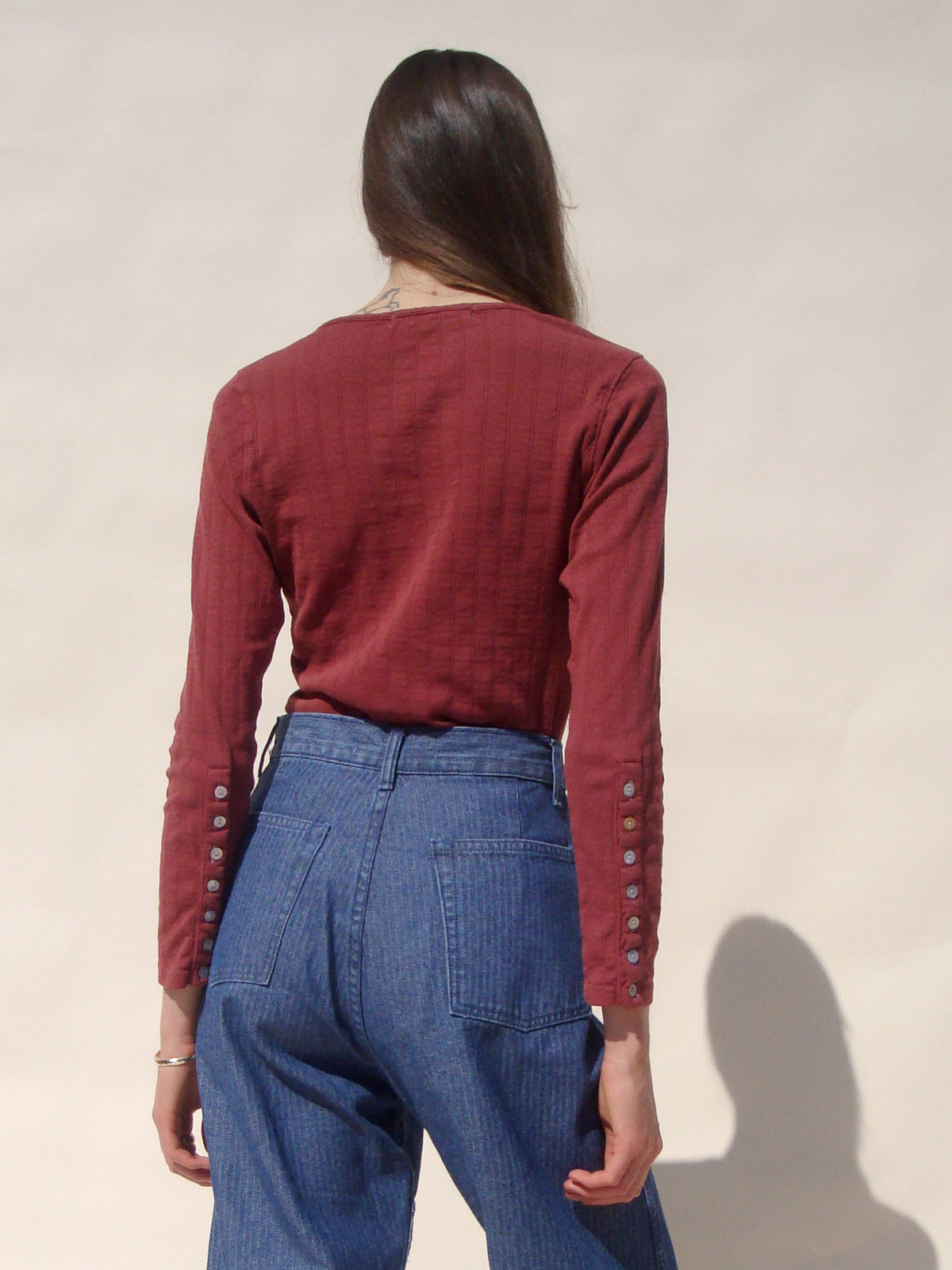 Pointelle Henley Tee - Tomato