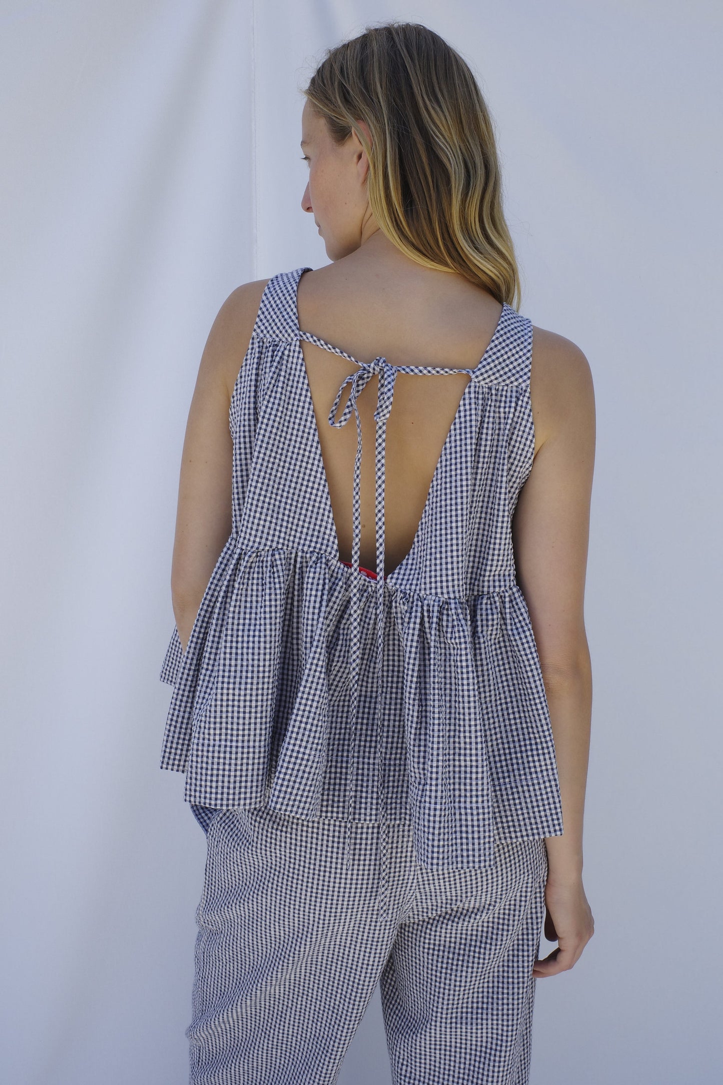 Carmen Swing Top - Navy Gingham
