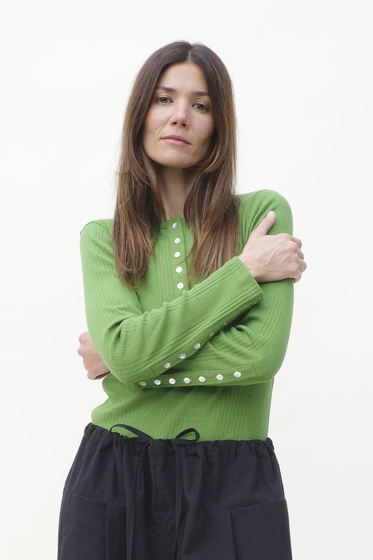 Rib Henley Tee - Basil