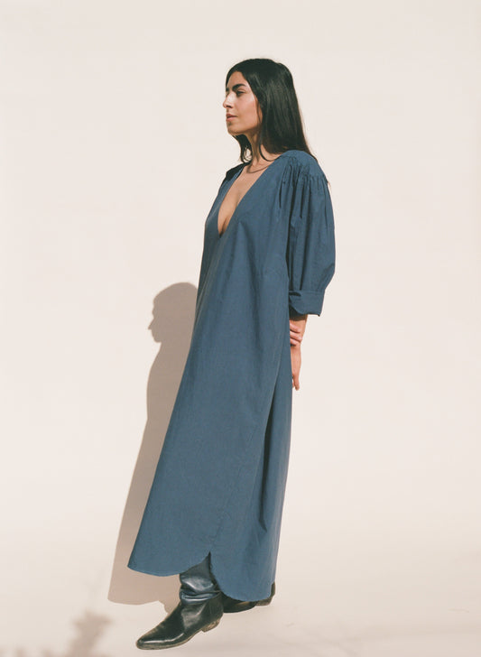 Mari Shirred Dress - Indigo