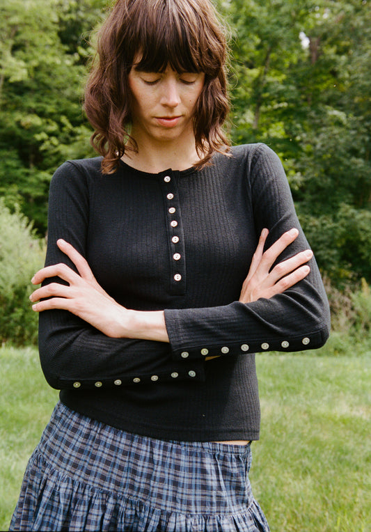Rib Henley Tee - Jet Black