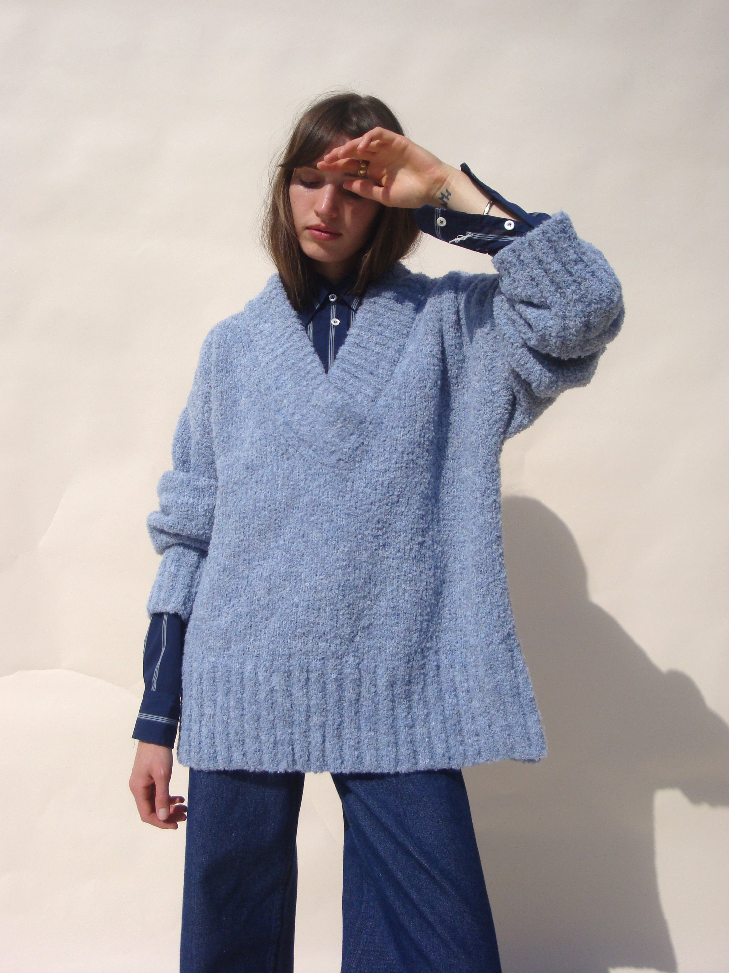 Misha V Neck Sweater - Powder Blue | Emma Rothkopf