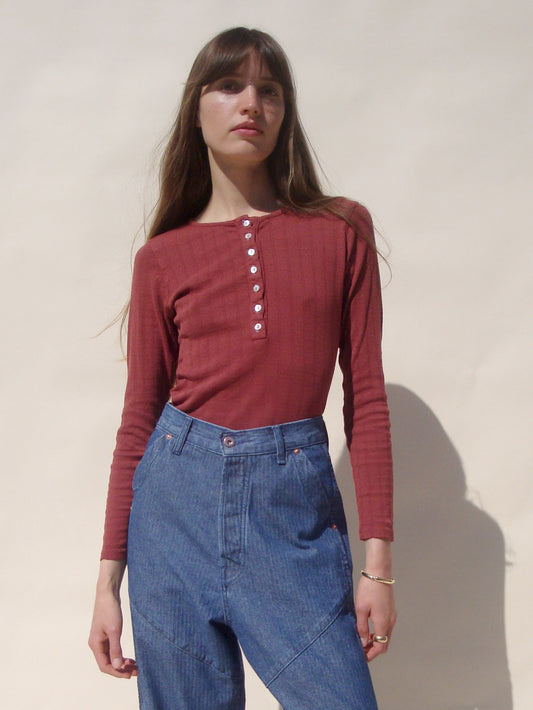 Pointelle Henley Tee - Tomato