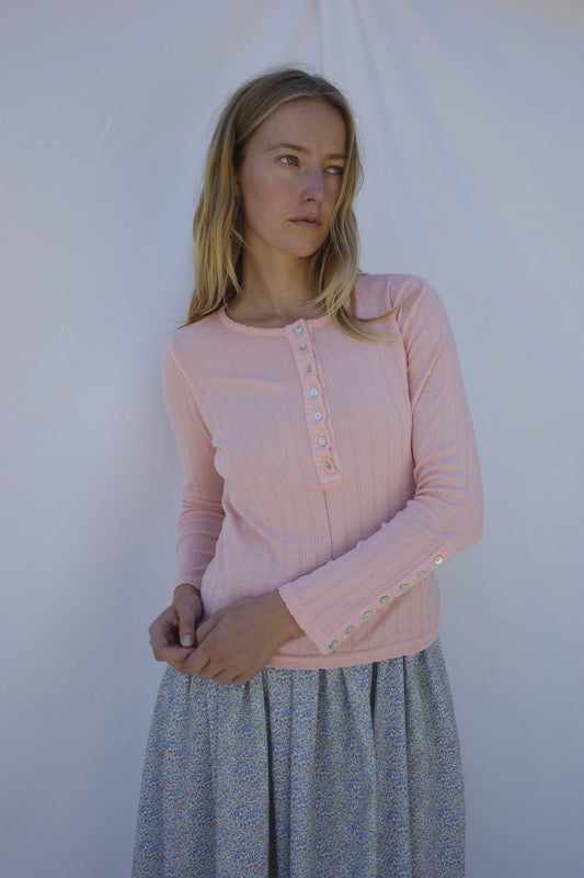 Pointelle Henley Tee - Conch Pink