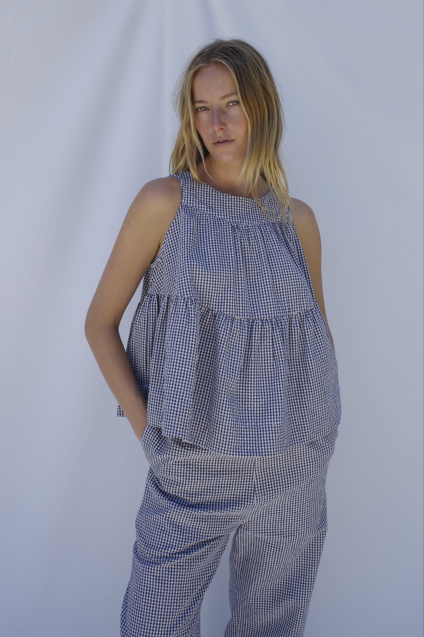 Carmen Swing Top - Navy Gingham