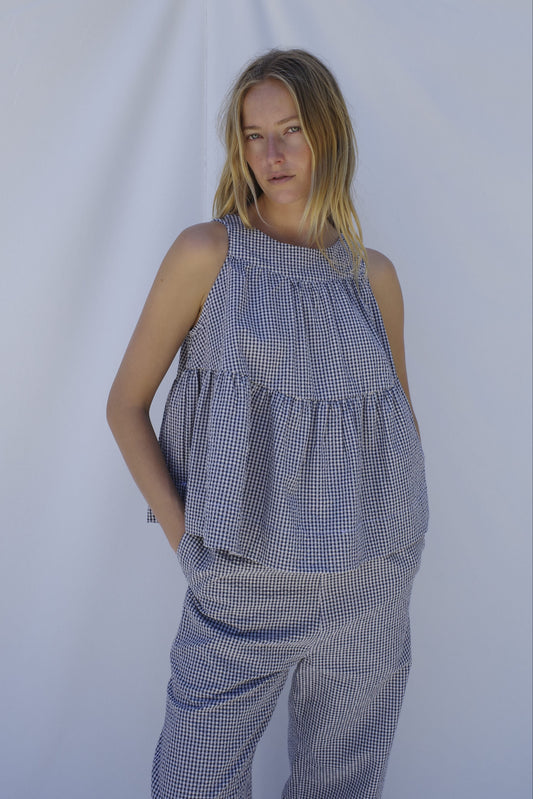Carmen Swing Top - Navy Gingham