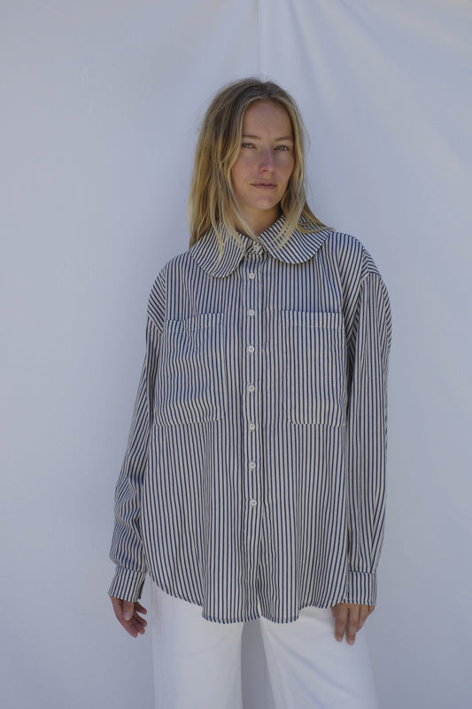 Hollis Oversized Shirt - Regatta Navy Stripe