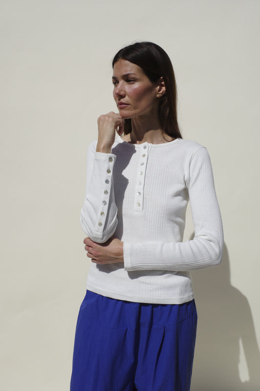 Rib Henley Tee - Milk