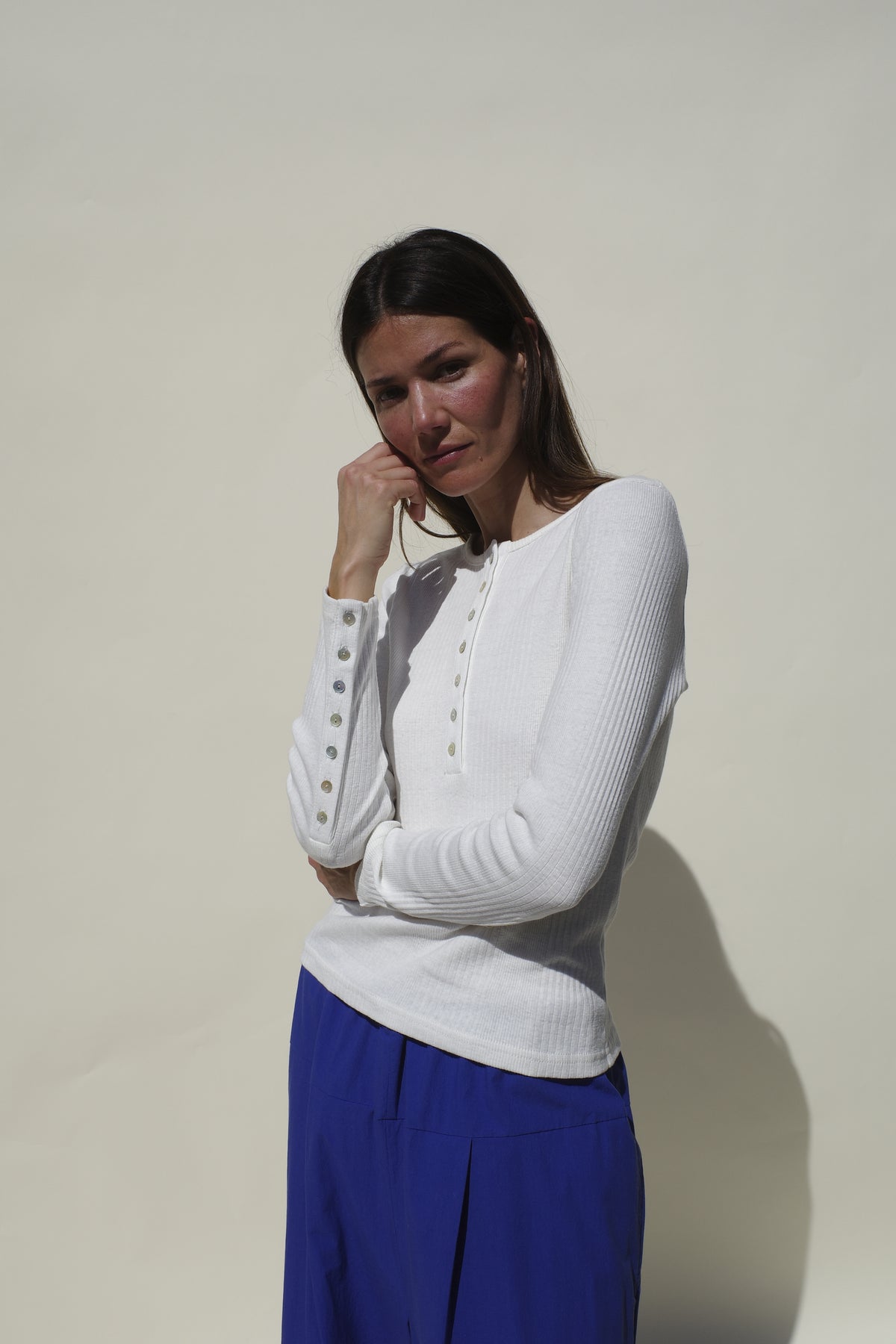 Rib Henley Tee - Milk