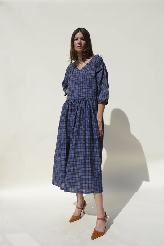 Evie Dress - Marine Check