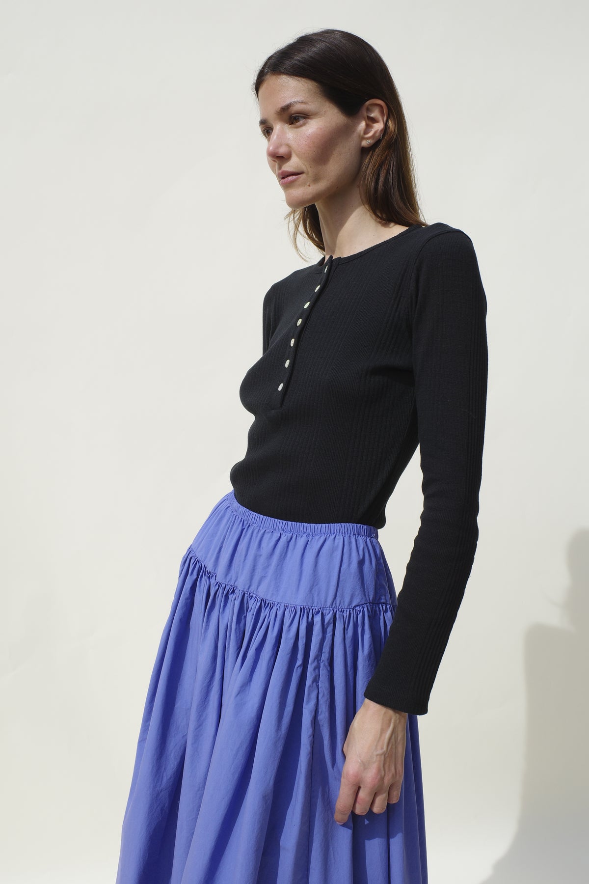 Rib Henley Tee - Jet Black
