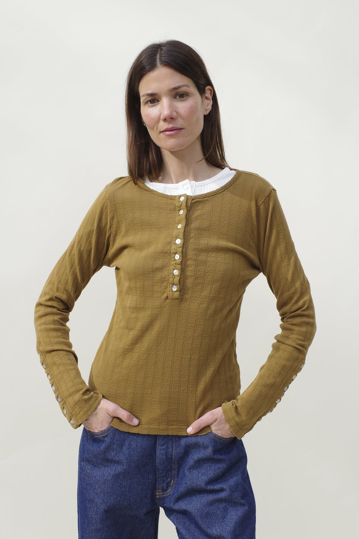 Pointelle Henley Tee - Tobacco