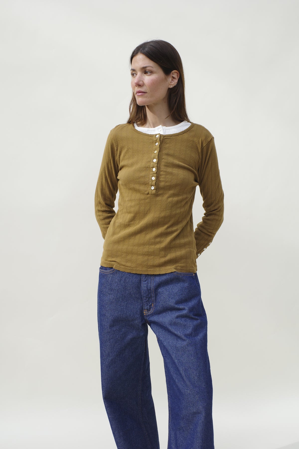 Pointelle Henley Tee - Tobacco