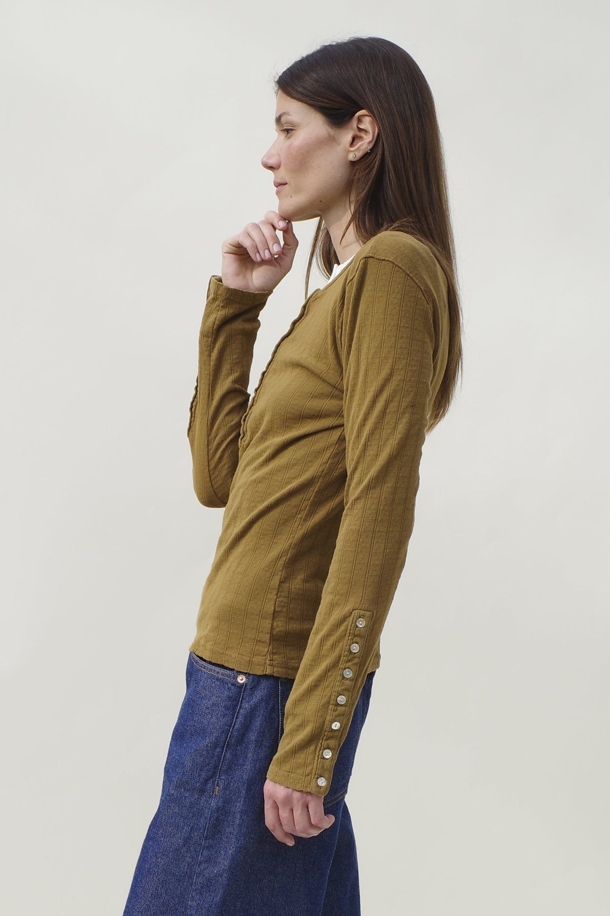 Pointelle Henley Tee - Tobacco