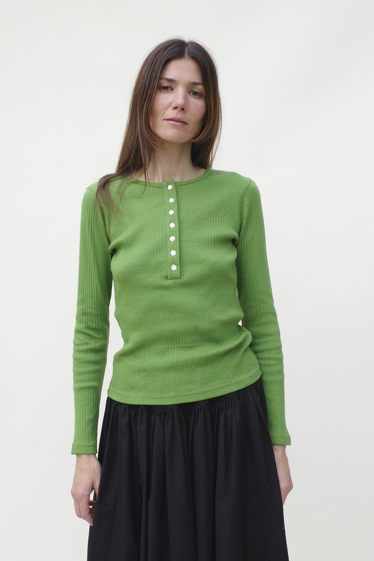 Rib Henley Tee - Basil