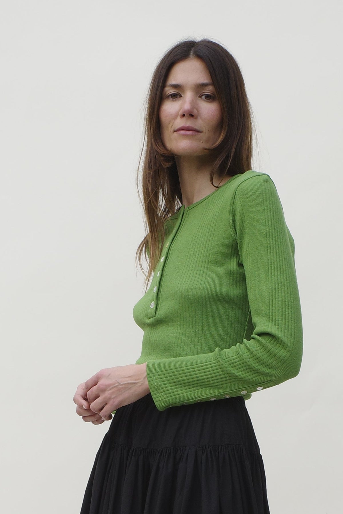 Rib Henley Tee - Basil