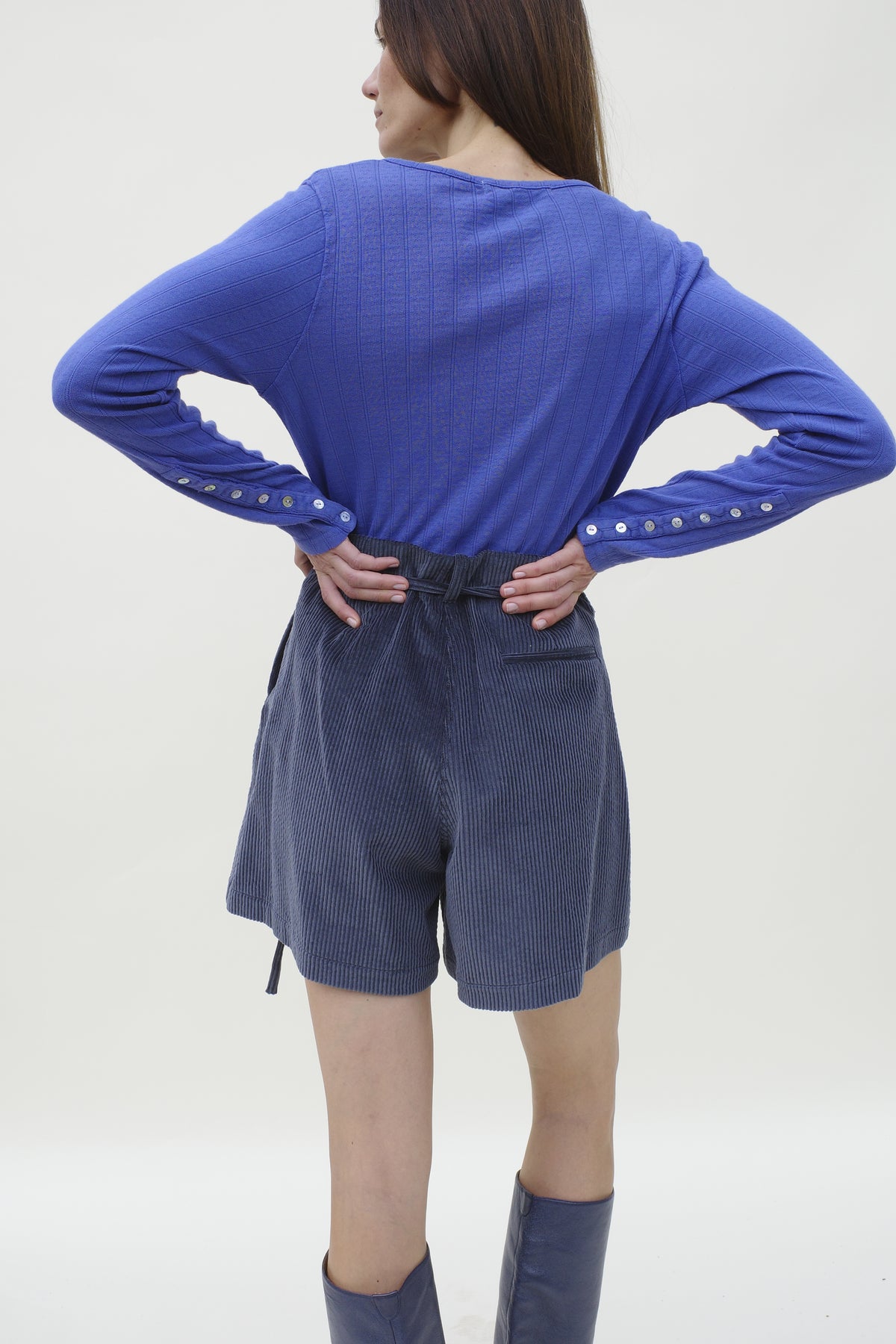 Pointelle Henley Tee - Washed Cobalt