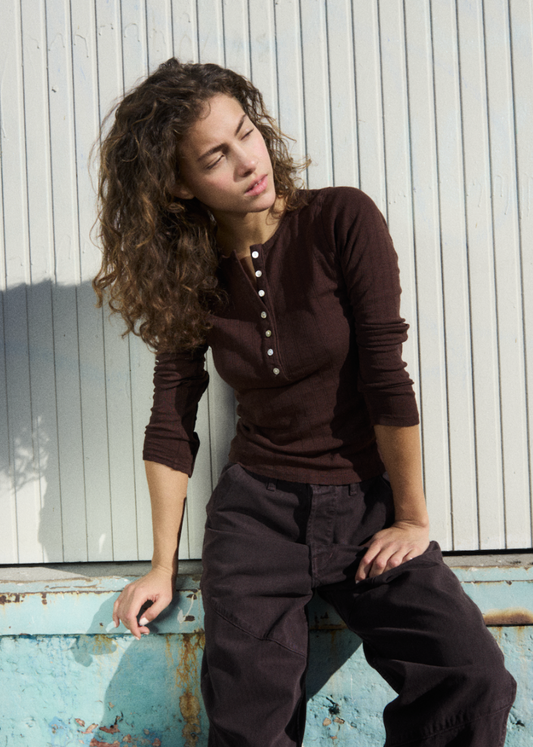 Pointelle Henley Tee - Soil