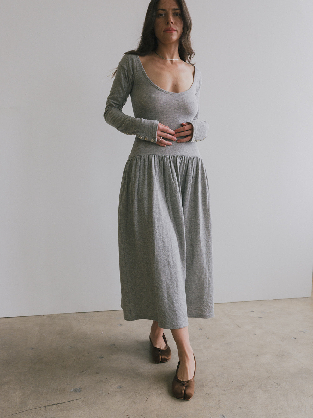 Pina Scoop Neck Dress - Heather Grey