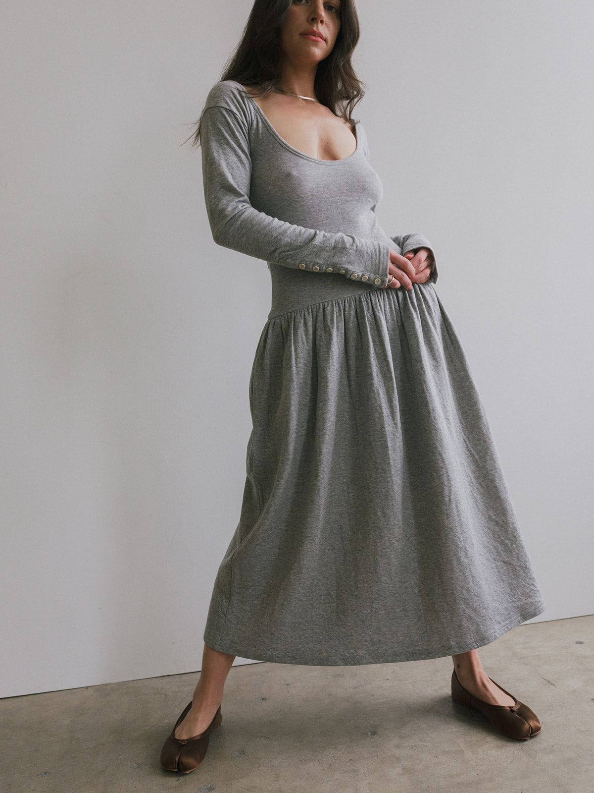 Pina Scoop Neck Dress - Heather Grey